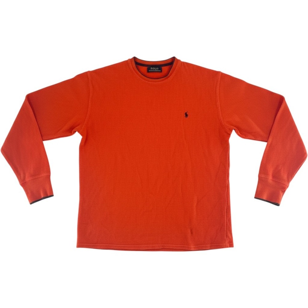 Polo Ralph Lauren Mens Orange Waffle Knit Thermal Long Sleeve Shirt Large